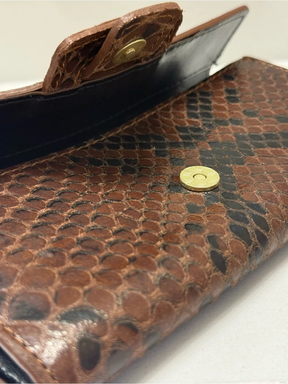Brown Snake-Embossed Leather Wallet NWT